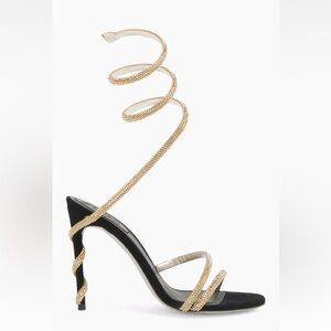 Rene Caovilla Margot Suede Gold Crystal Sandals